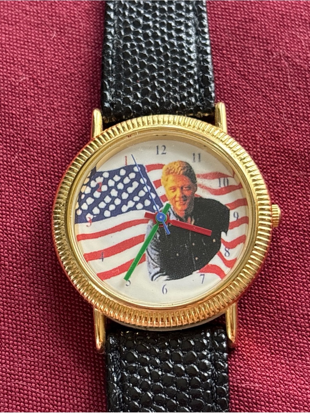 Vintage President Bill Clinton Gold Tone Watch Leather Band